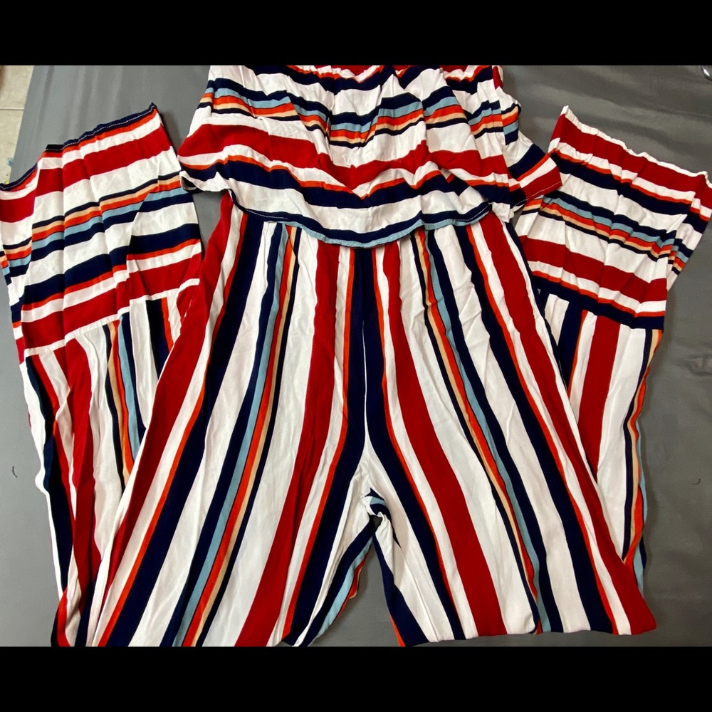 Striped strapless jumpsuit
